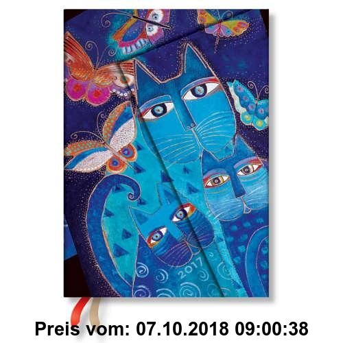 Gebr. - Paperblanks Laurel Burch Katzen in Blau mit Schmetterlingen - Kalender 2017 Midi Wochenüberblick Vertikal deutschsprachige Ausgabe