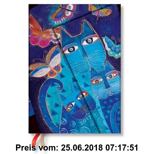 Gebr. - Paperblanks Laurel Burch Katzen in Blau mit Schmetterlingen - Kalender 2017 Midi Wochenüberblick Vertikal deutschsprachige Ausgabe